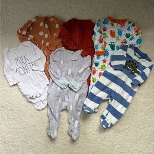 Mixed One piece sleepers - 6 pieces assorted brands. Size 0-3 and 3-6